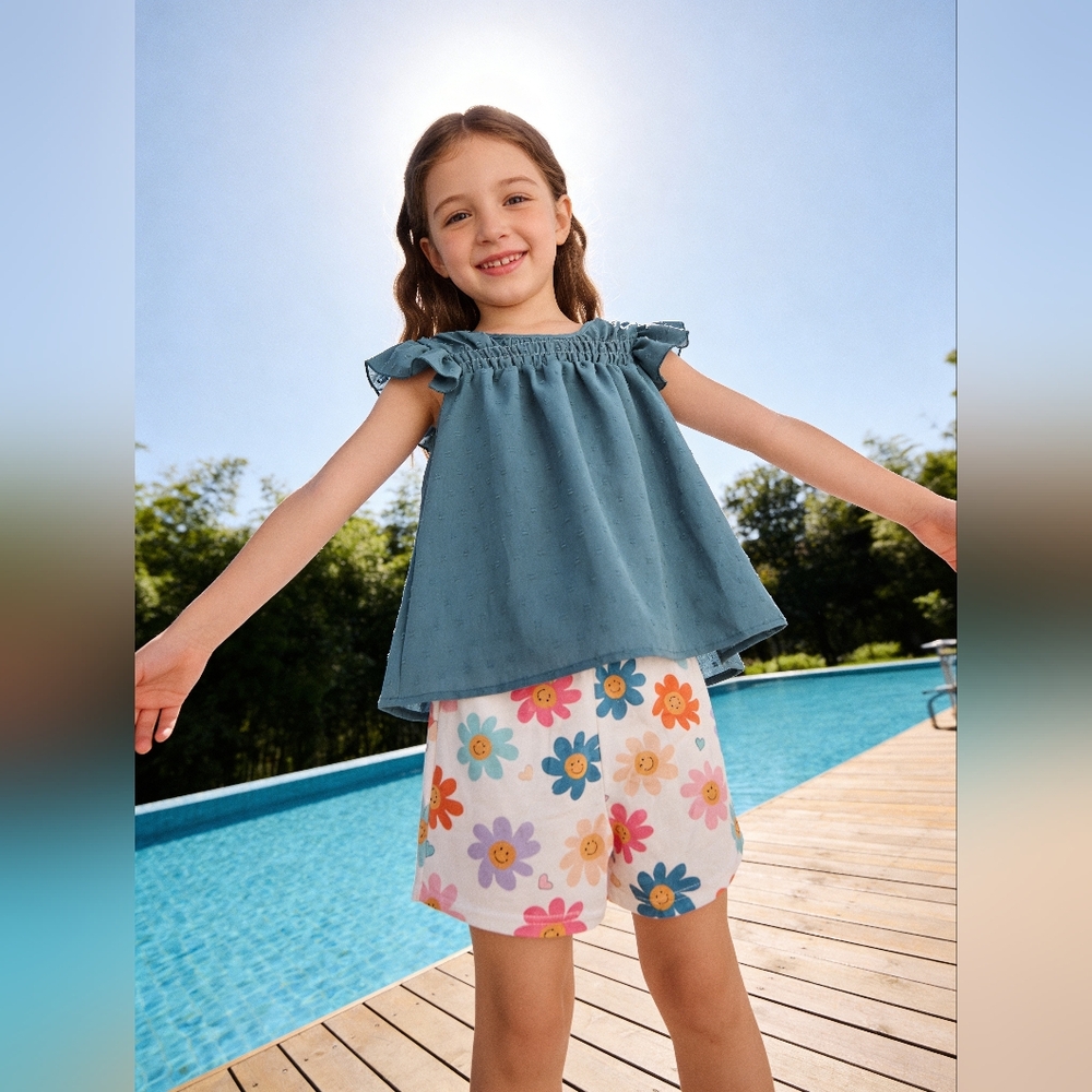 Adorable Sweetness Retro Happy Flower Short Set
